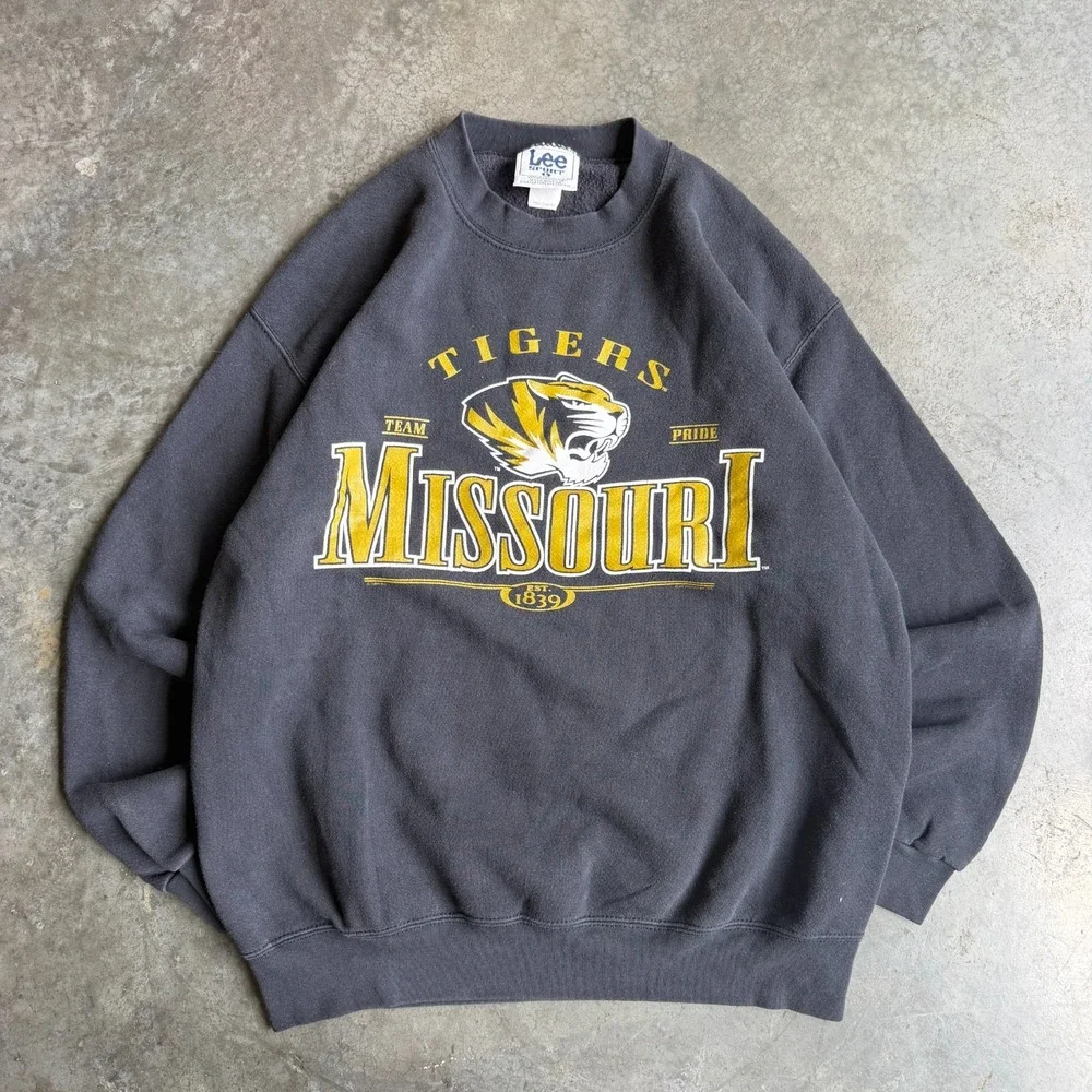 Vintage 90s Missouri Mizzou Tigers Graphic Sweatshirt Pullover Mens L Lee Sport